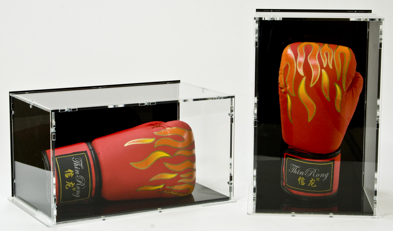Both boxing glove display cases together